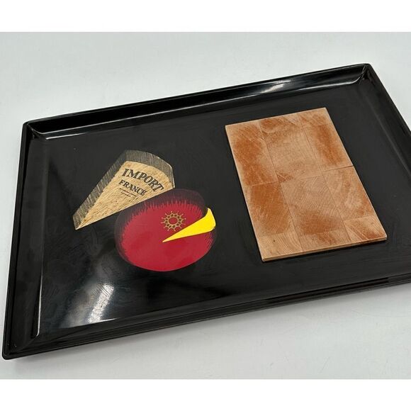 COUROC Serving Tray Cheeseboard "Cheese Import France" Wood Inlay & Board MCM - Picture 1 of 7